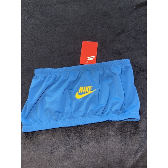 Nike Bandeau Tube Top Blue With Gold Embroidered Front Logo Size S NWT‎ - Picture 1 of 5